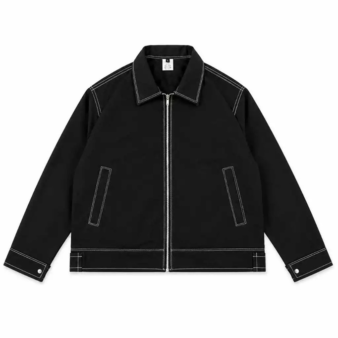Society Work Jaket Boxy Polos Hitam White Line Unisex