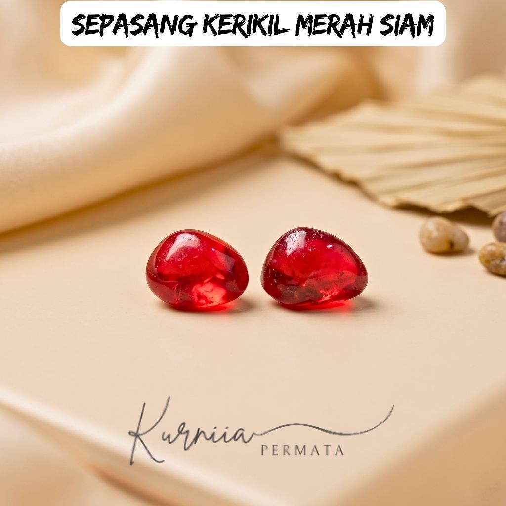 Sepasang Kerikil Bahan Batu Merah Siam ( 2pcs )