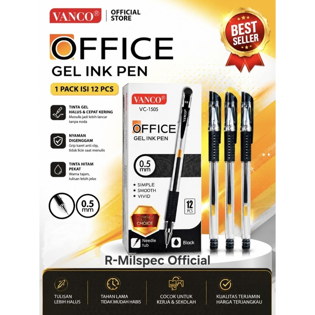Pulpen Selusin (12 biji) Gel Pen Pulpen Gel Office Vanco / VANCO VC - 1505 GEL INK PEN 0,5mm