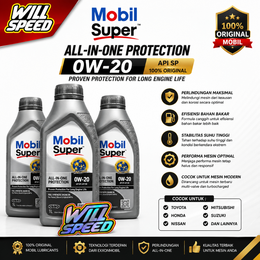 OLI MESIN MOBIL1 MOBIL SUPER ALL IN ONE PROTECTION 0W-20 API SP 100% ORIGINAL