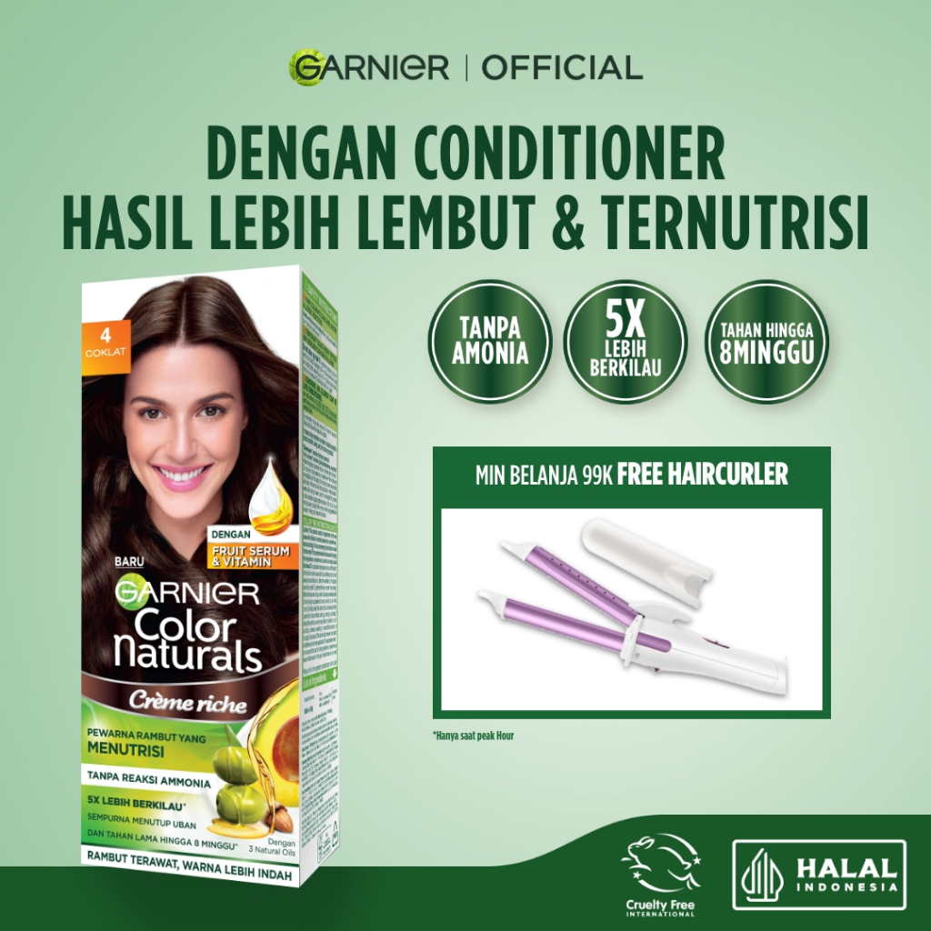 GARNIER Hair Colour Pewarna Rambut Permanen Big Kit 105ml #4 Coklat | Cat Rambut Tanpa Amonia Color 