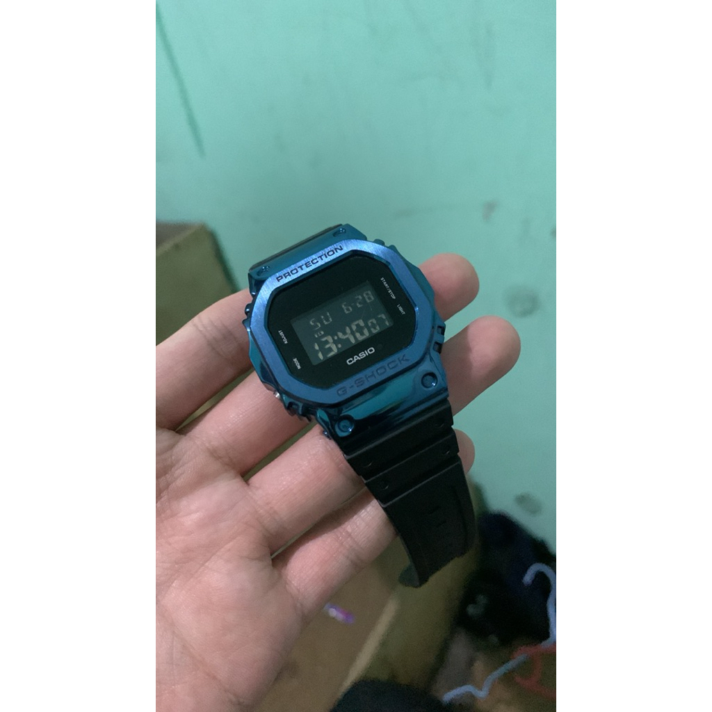 Gshock Ori second Dw5600 Custom Bezel Biru Stainless