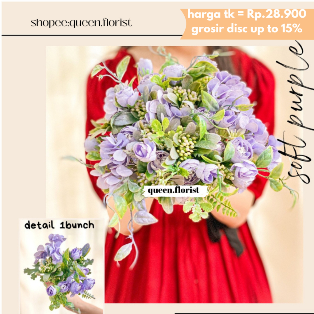 25cm buket Mix HYDRANGEA RANUNCULUS artificial flower Bunga Palsu Buatan mini hydrangea daun artific
