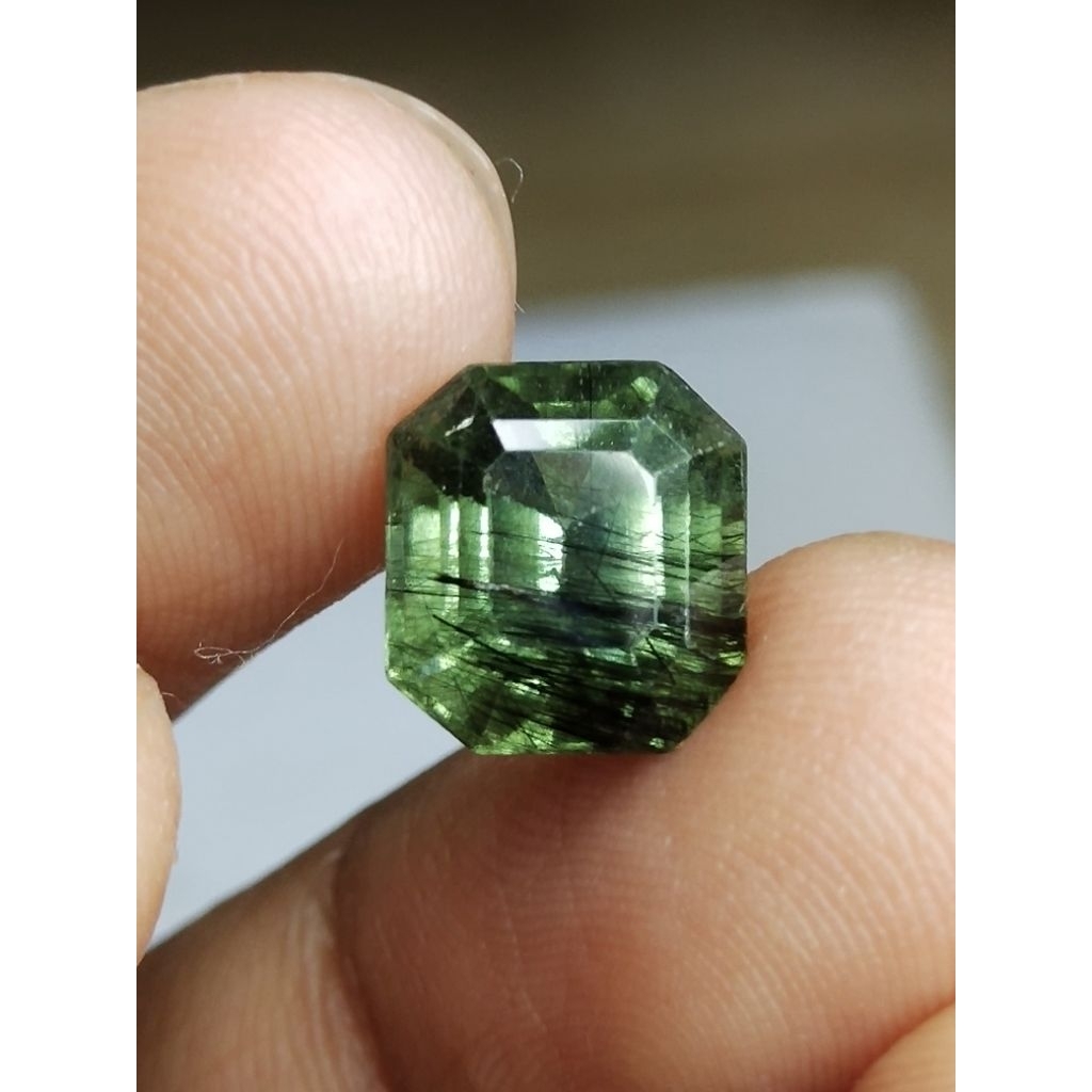 Natural Rutilated Peridot Memo 10 x 10 x 6.6 mm 4.65 Ct HQ Square Cutting Rambut Hitam Persegi Asli 