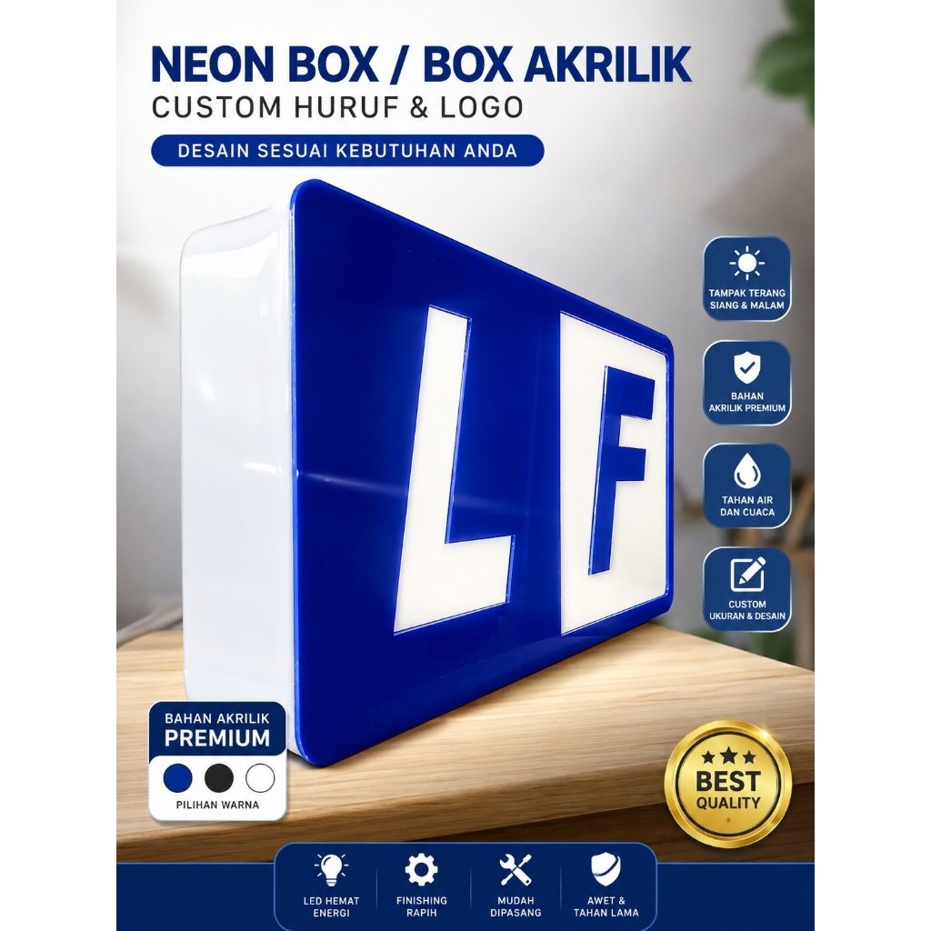Lampu Sign LED Huruf Custom Akrilik | Signage LED Box Indoor Outdoor | Papan Nama LED Custom Logo & 