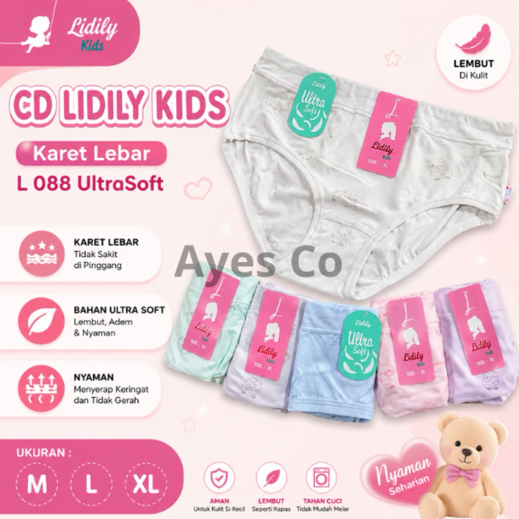 6Pcs Cd Lidily Kids 088/ 089 Karet Lebar / Lidily Anak UltraSoft Motif / Cd Lydyly Karet Lebar Lebar