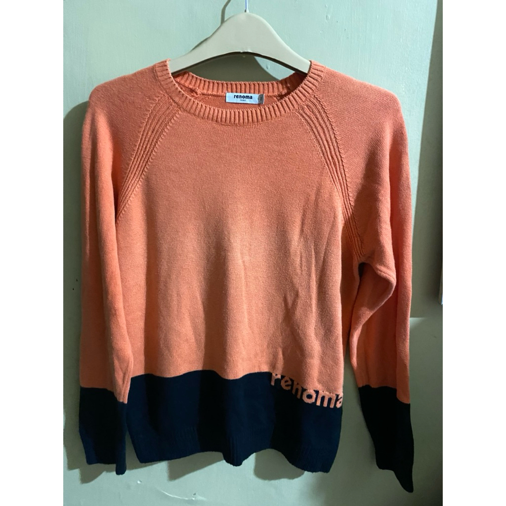 Knit Renoma Paris Vintage Peach Navy Two Tone Raglan Boxy