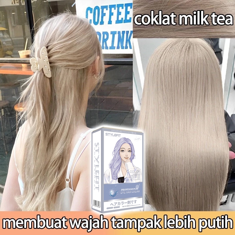 [Tidak merusak rambut] Cat rambut teh susu Coklat muda 200ML warna sesuai(cat rambut bleaching,cat r