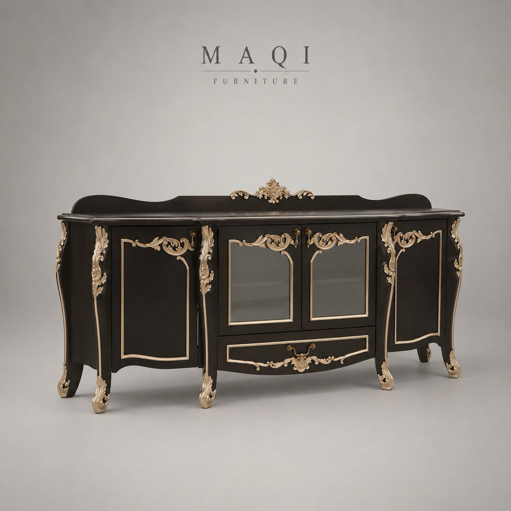 MAQI Sideboard Jati Klasik Ukir Mewah 4 Pintu Bufet Ruang Tamu Luxury Classic Cabinet Jepara