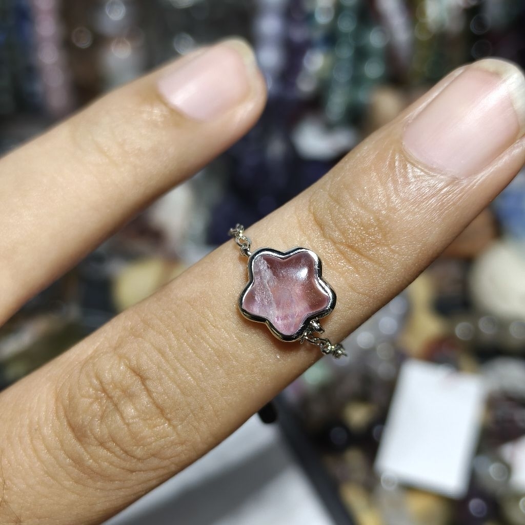 Cincin Serut Copper Natural Fluorite Star Dainty Ring