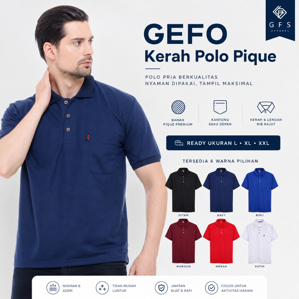 GFS - GEFO POLO SHIRT PRIA KAOS POLO PRIA GROSIR BAJU SERAGAM KERJA POLOS KANTONG