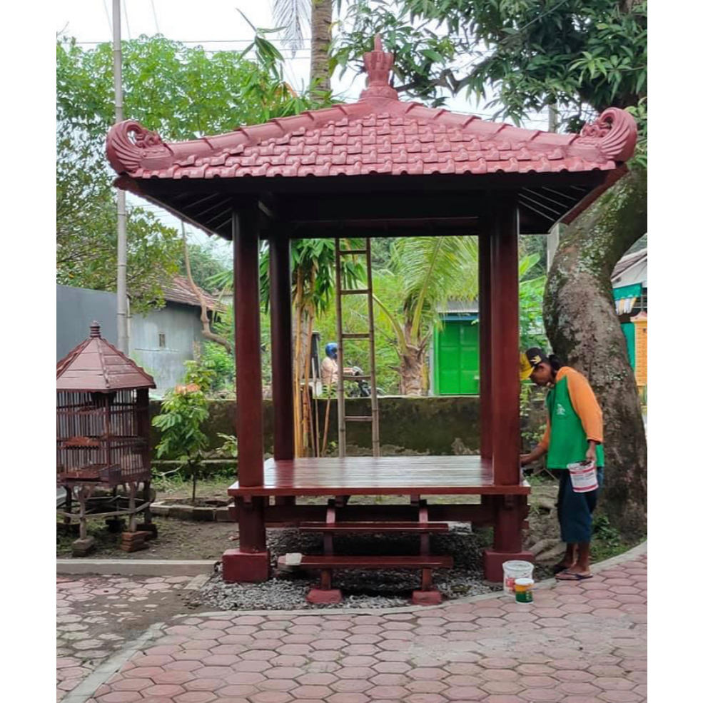 gazebo taman kayu jati | gazebo minimalis kayu jati ukuran 2x2 meter termurah