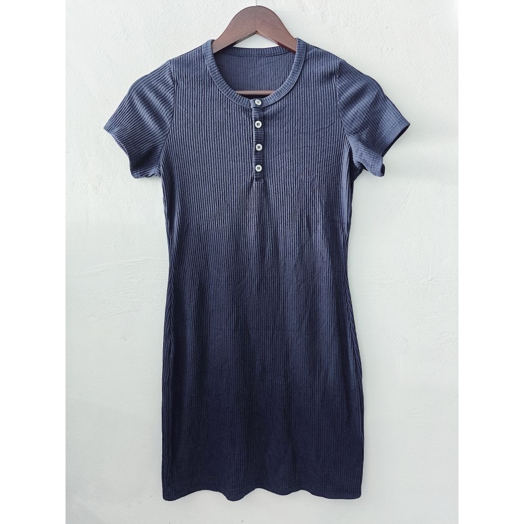 Dress Bodycon Rib Knit Hanley Navy Premium/Mini Dress Bodycon Kancing Rib Knit Tebal
