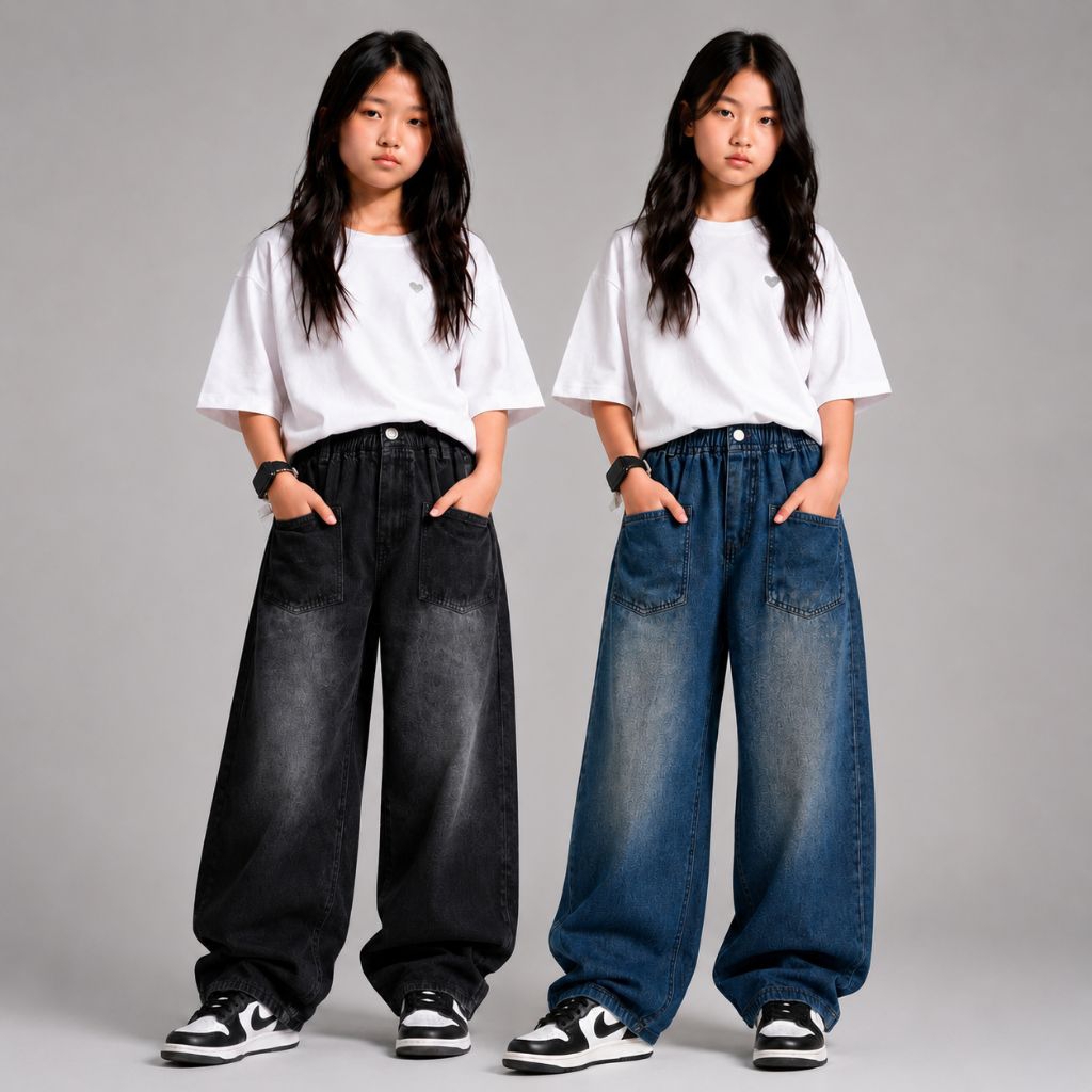HOME KIDS Celana Jeans Anak 3-14 Tahun Unisex Model Terbaru Korean Style Variasi Saku Depan Dan Bela