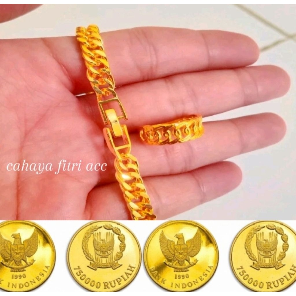 Gelang rantai+cincin rantai koin logam 1991