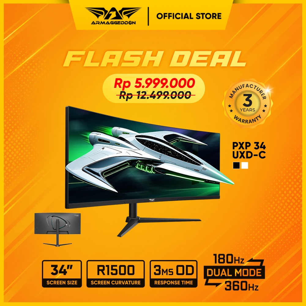 Armaggeddon 34" 5K2K Dual Mode (360Hz/180Hz) USB-C 65W Curve Gaming Monitor | 3ms OD - Garansi 3 Tah