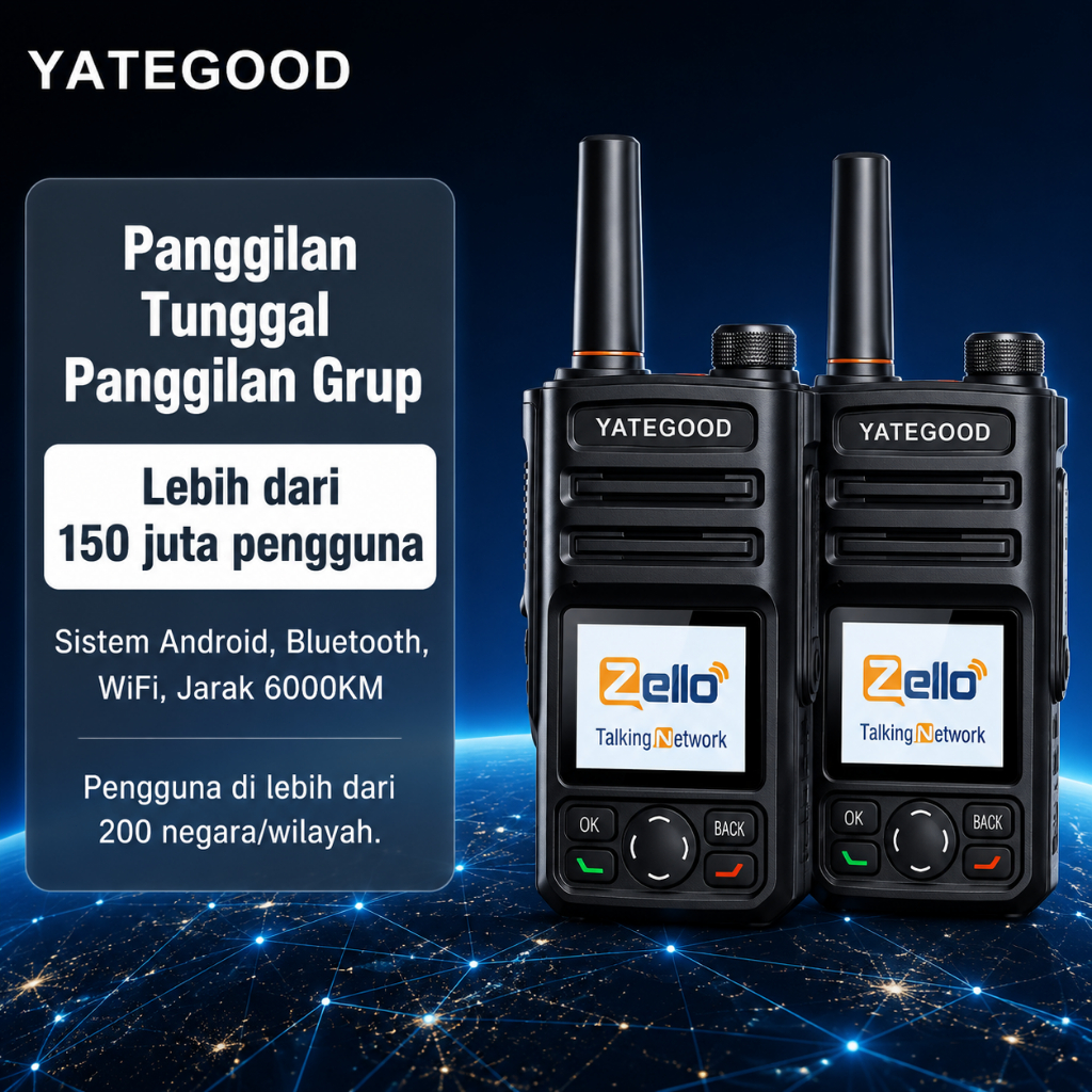 YATEGOOD Z9 ZeIIO 4G 5G POC HT WIFI Radio Walkie Talkie GPS  Jarak Jauh 6000KM Tanpa Batas Jaringan 