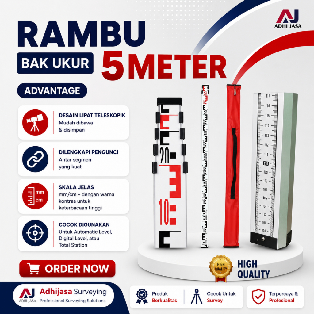 Rambu Ukur 5 Meter – Bak Ukur Lipat Aluminium untuk Survey Topografi