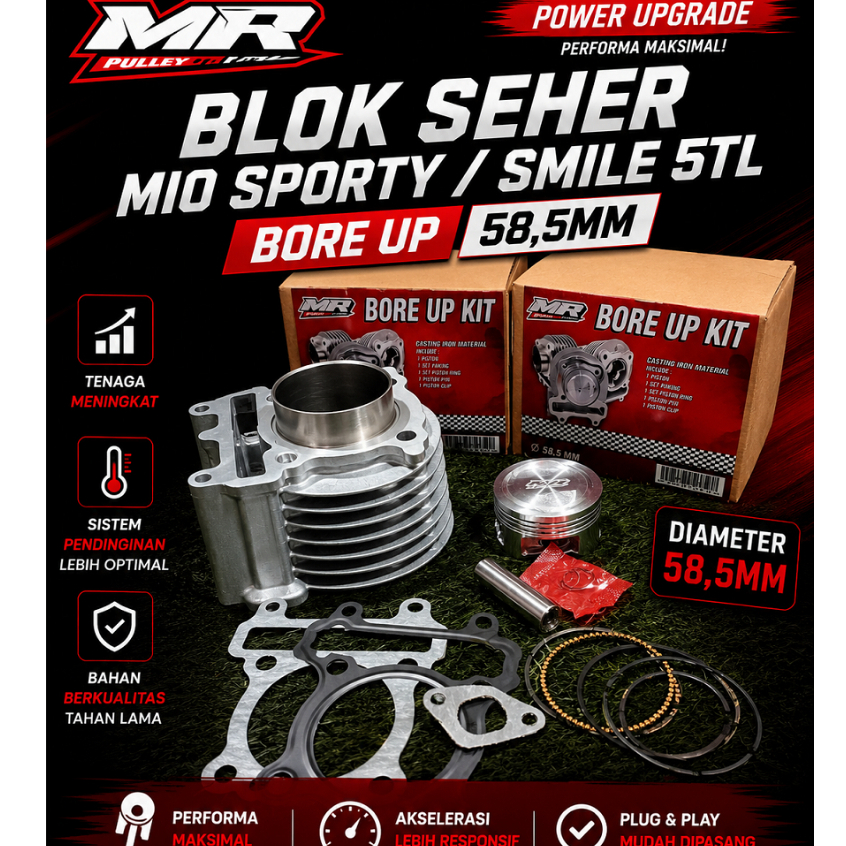Blok Mio MR PULLEY Racing – Boring 58,5mm 150cc – Mio Sporty, Smile, Soul/Blok Seher Mio MR PULLEY R