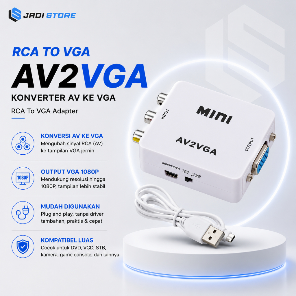 Konverter Kabel RCA To VGA Adapter RCA to VGA AV2VGA RCA to VGA Pengubah Kabel AV ke VGA