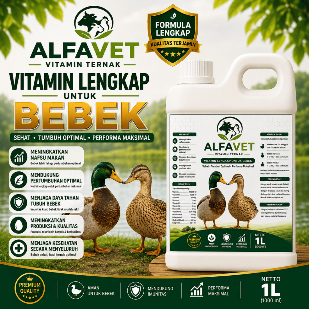 ALFAVET multivitamin ternak BEBEK 1 liter, VITAMIN Bebek Agar Cepat Besar, Probiotik Pemacu Pertumbu