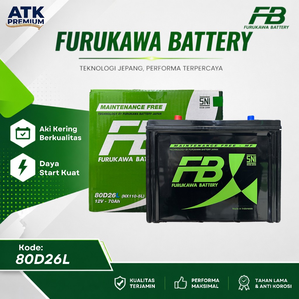 Furukawa Battery / FB Aki Mobil 80D26L - 12V / 70Ah Aki Kering