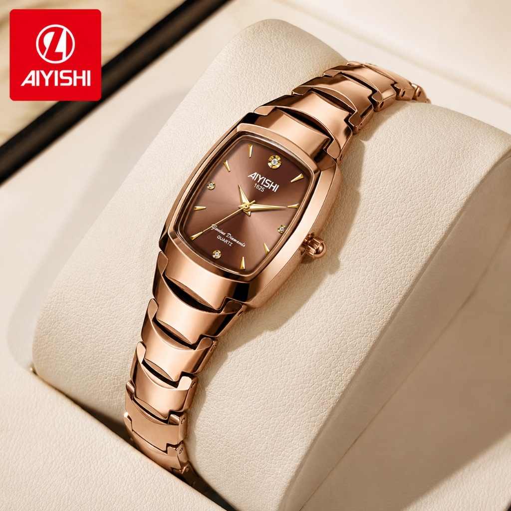 AIYISHI Jam Tangan Wanita Original Anti Air Tahan Fashion Analog Baja tungsten Bisnis Mawar emas Mew