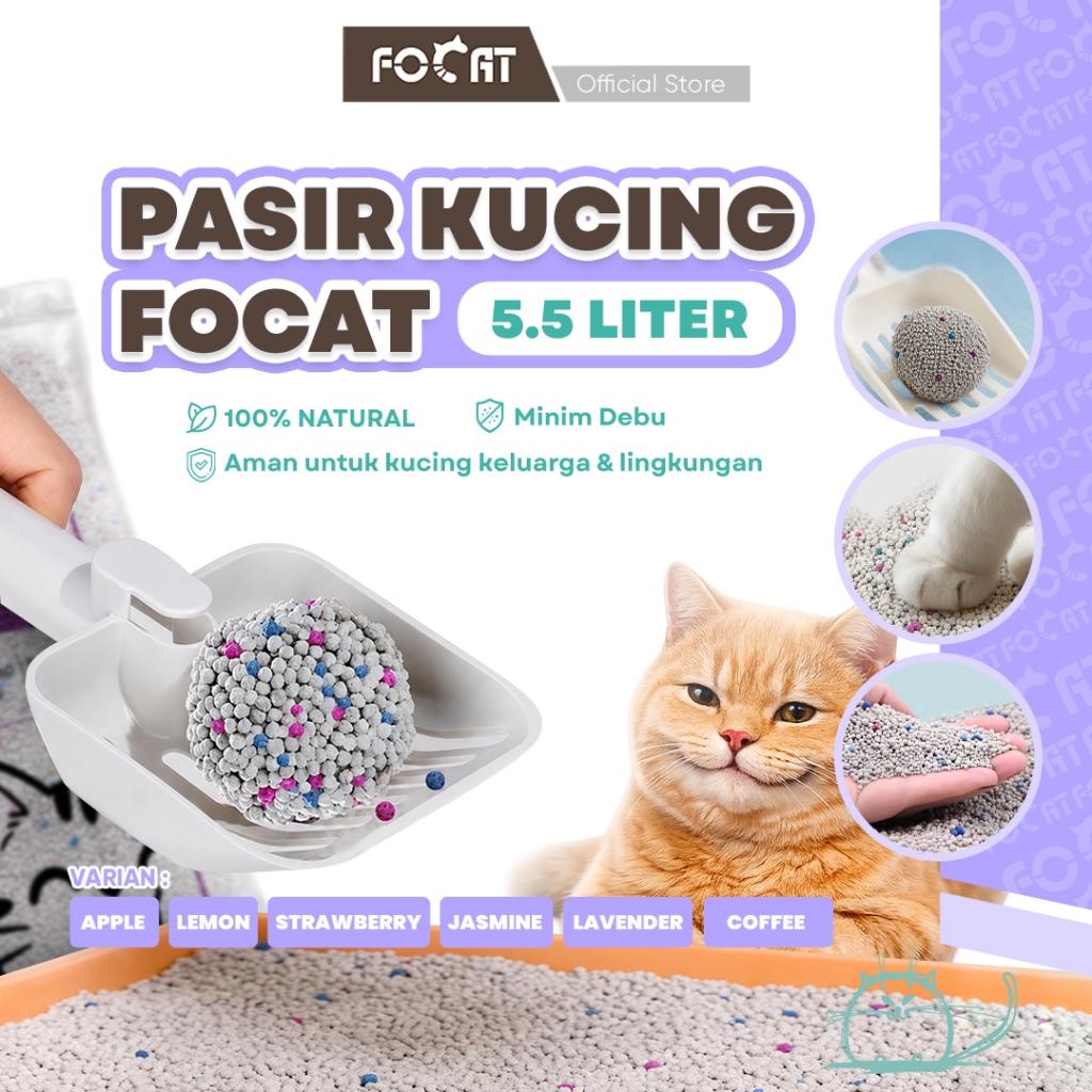 FOCAT Pasir Kucing Bentonite Harum 5.5L N10 Cat Litter / Pasir Kucing Gumpal Wangi / Pet Litter Sand