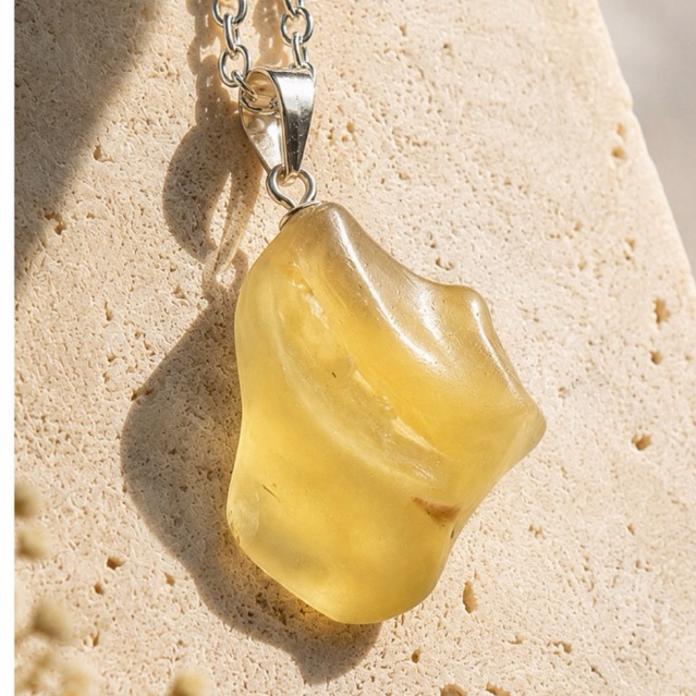 Kalung Libyan Desert Glass Premium 925 Silver Plated Unisex - Liontin Batu Libyan Desert Glass Asli 