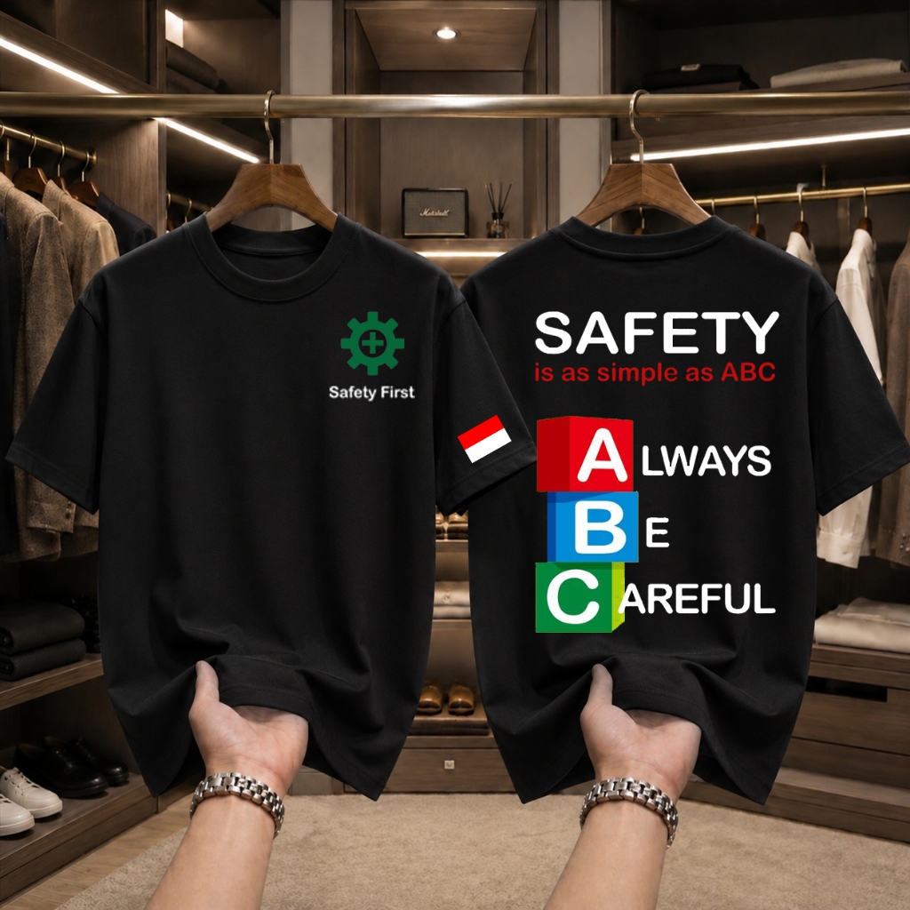 Kaos Distro Kerja Safety K3 Desain Unik - Tshirt Hitam Bahan Tebal Premium Baju T-Shirt Safety Proye