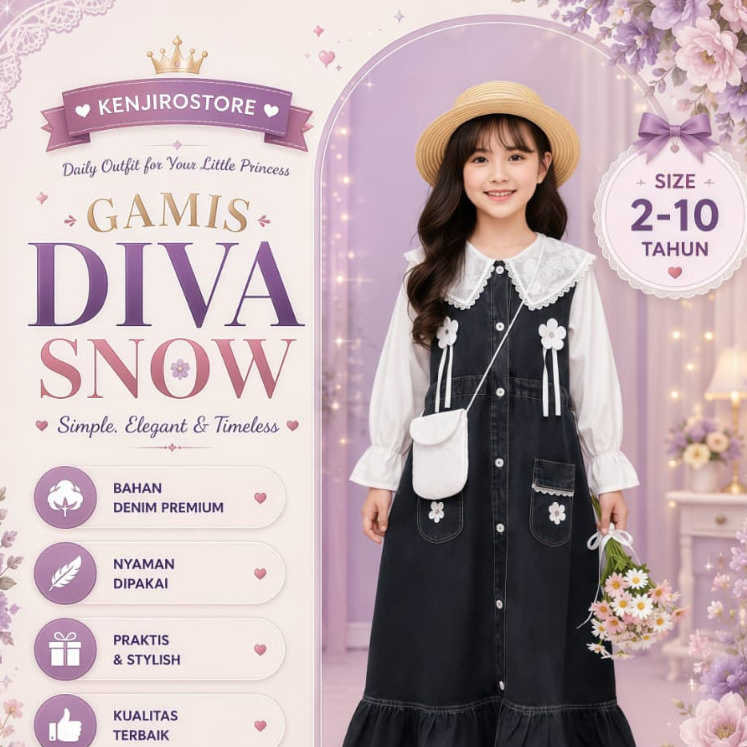 Midi Dress Jeans Anak Perempuan Gamis Denim Impor Korea Free Tas Bahan Adem Usia 3-10 Tahun Sekolah 