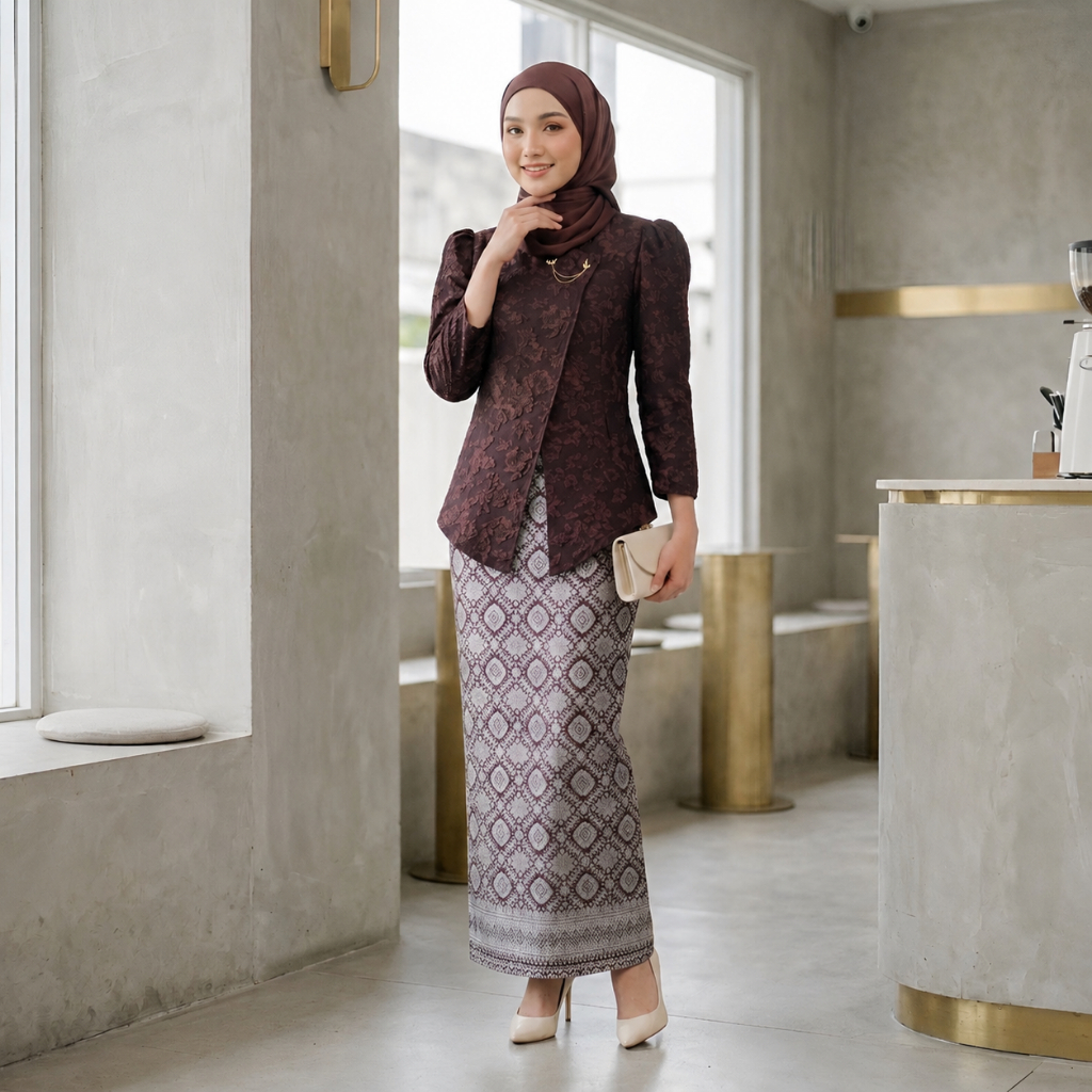 MISO BUTIK - Setelan Kebaya Janggan Wanita Modern FAHIRA Ayu Fukuro Embos Mix Batik Halus One Set Ke