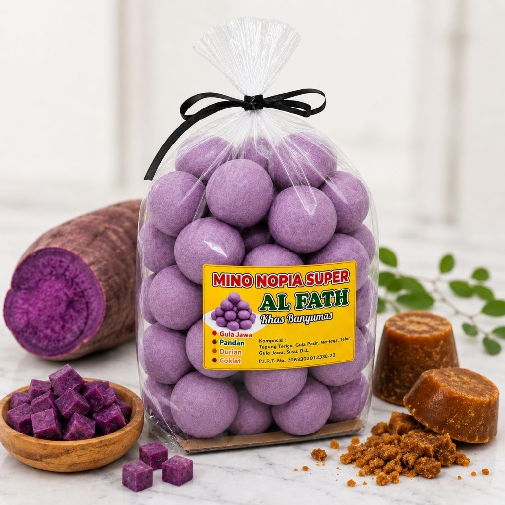 Nopia Mino Ubi Ungu 1 KG - Super Legit Pulen Buket khas Banyumas Kue Kering Isian Padat Gula Merah