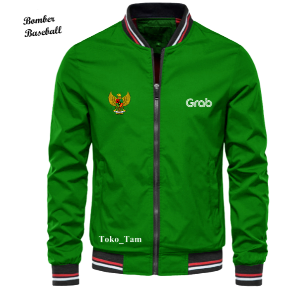 Jaket Baseball Bomber Logo Grab Grabbike Original Jaket Taslan Parasut Driver Ojol Grabfood Waterpro