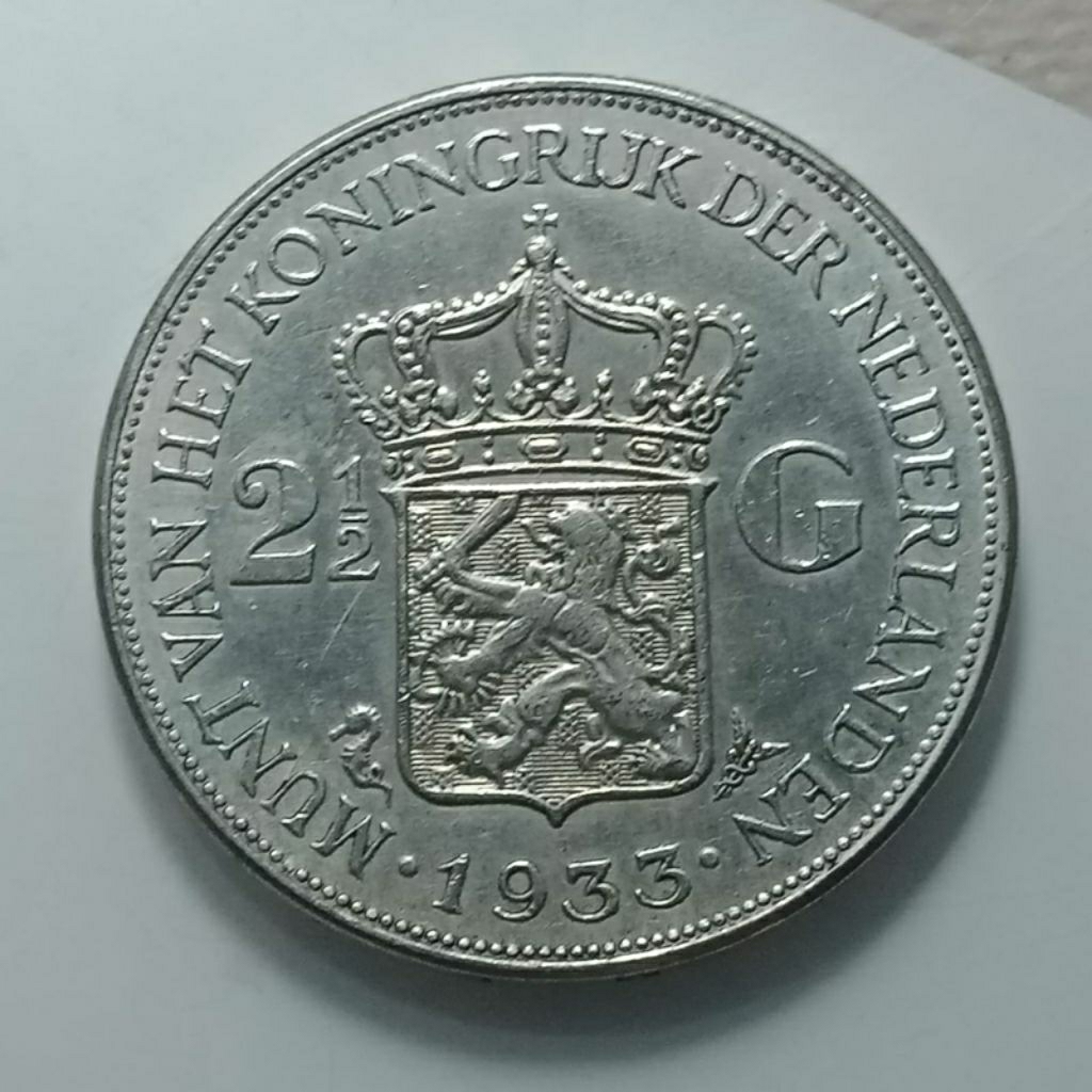 LANGKA  2,5 GULDEN WIHELMINA 1933 ERA BELANDA BESAR 3,8 CM KOLEKSI Koin KUNO  BANYAK DICARI KOLEKTOR