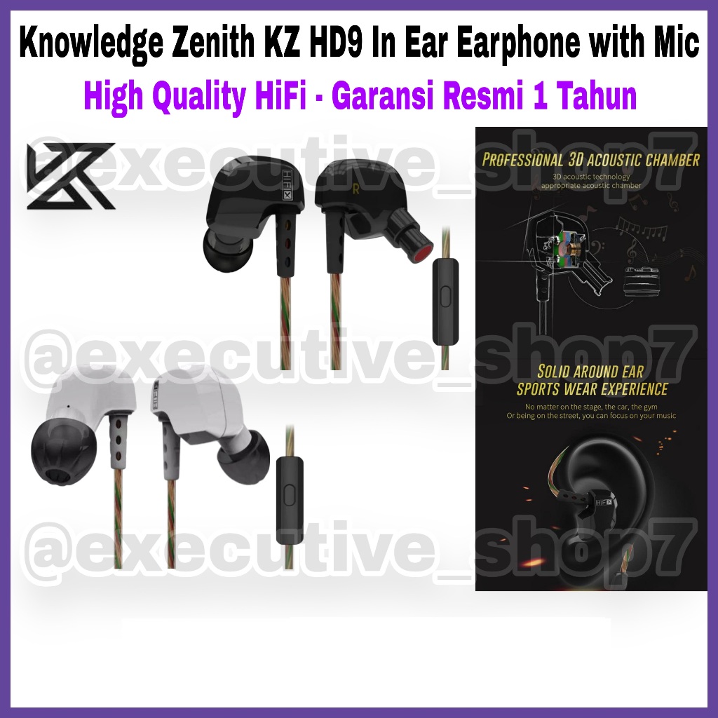 Knowledge Zenith KZ HD9 In Ear Earphone with Mic - High Quality HiFi  - Garansi Resmi 1 Tahun