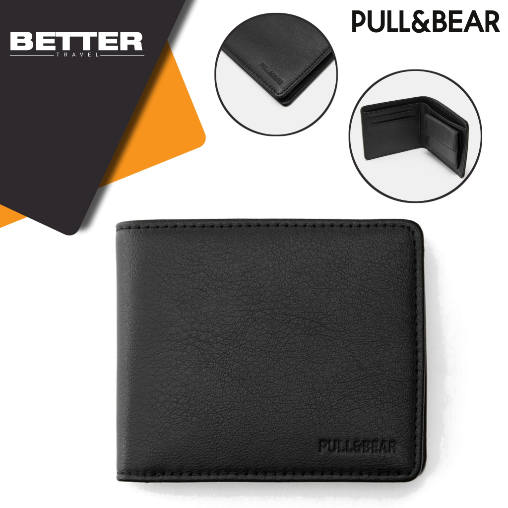 PULL & BEAR dompet lipat pria hitam polos