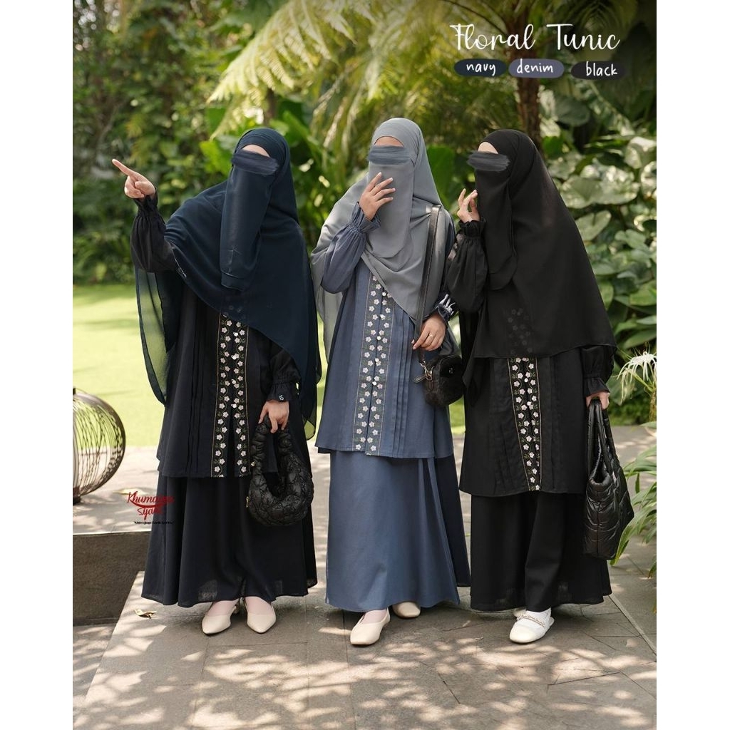 TUNIK ROK SYAR'I FLORAL BY KHUMAIRA SYAR'I | TUNIK ROK SYAR'I | TUNIK ROK LINEN | TUNIK ROK BORDIR
