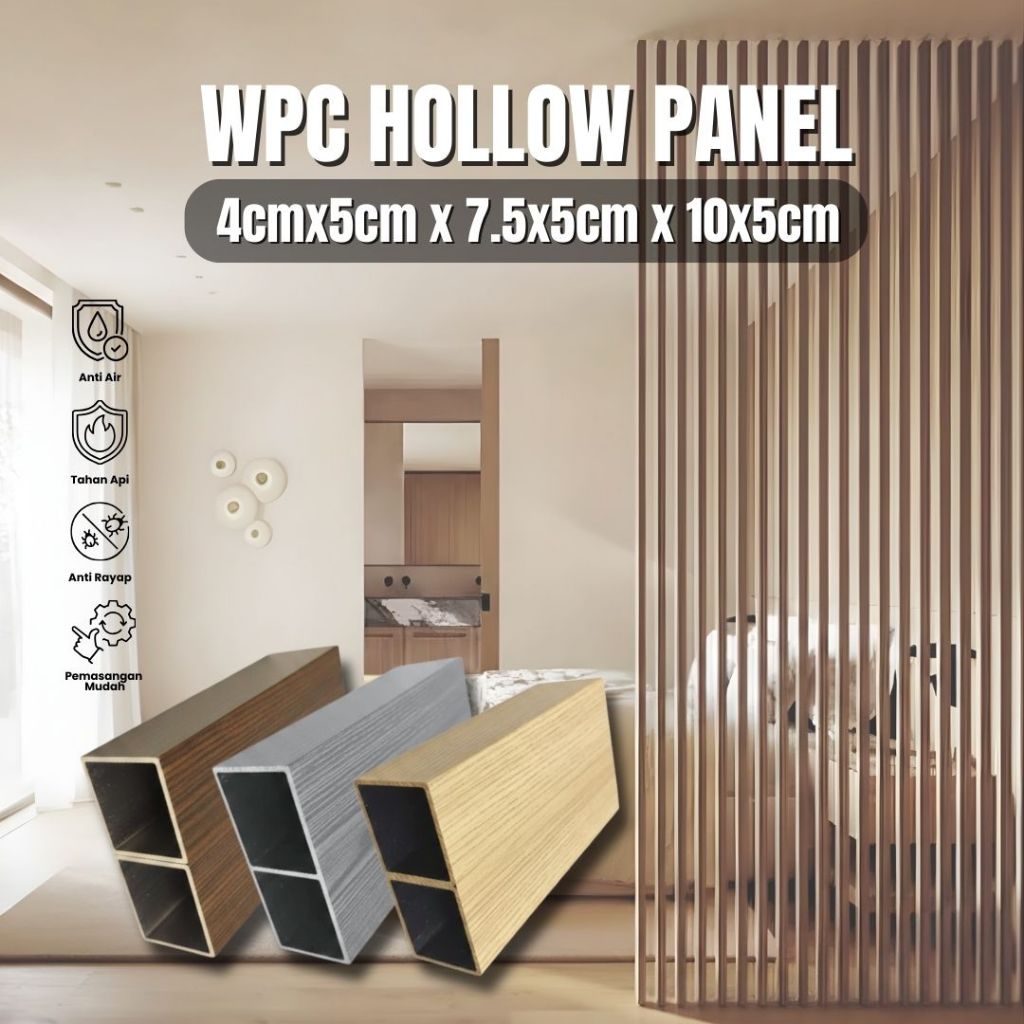 Hollow Kisi Kisi Wpc Kotak Panjang 290cm Hollow Pvc Wall Panel Dinding Pembatas Ruangan Portable 3 M