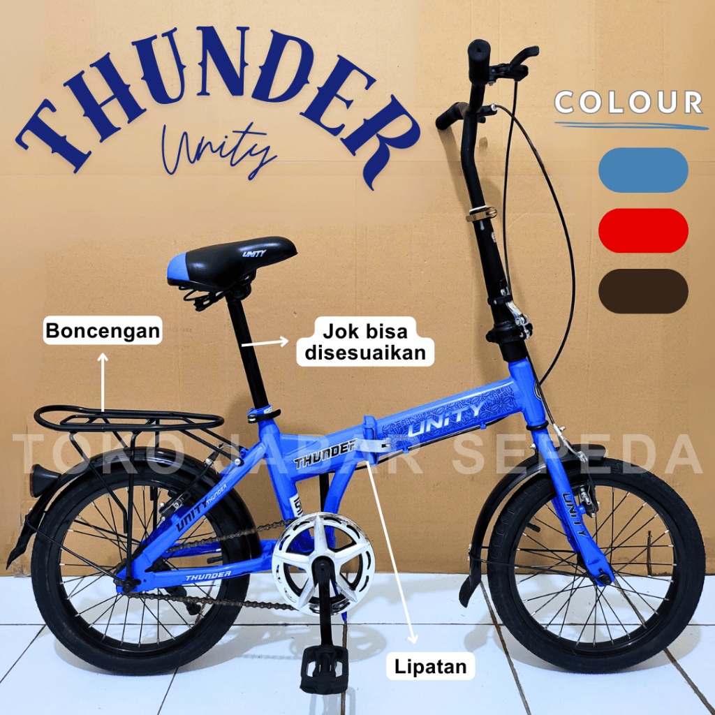 SEPEDA LIPAT 16 INCH UNTUK ANAK USIA 4 - 7 TAHUN UNITY THUNDER REM V BRAKE