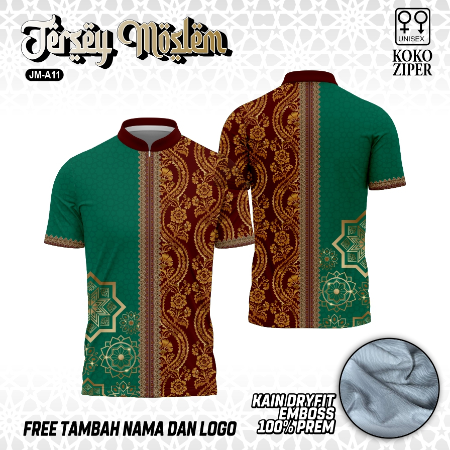 Baju koko muslim kaos model zipper  jersey islami  terbaru 2026 kain EMBOS