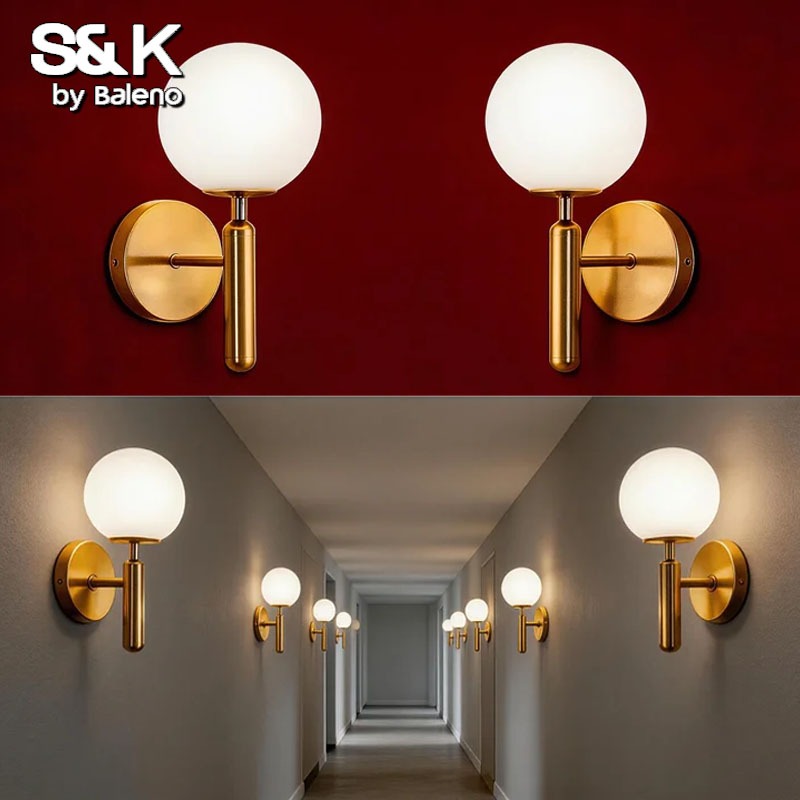 SK LED Lampu dinding modern Gold/lampu dinding bola gold elegan/ Lampu Dinding Hias Nordik Bola Kaca