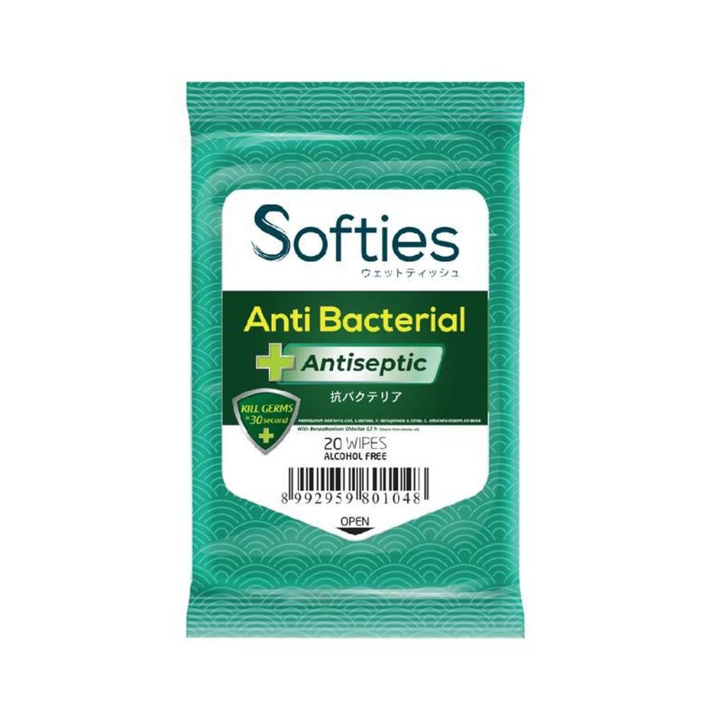 Softies Tisu Basah Anti Bacterial Antiseptic 20 Wipes Tissue Membersihkan Kuman Membersihkan Bakteri