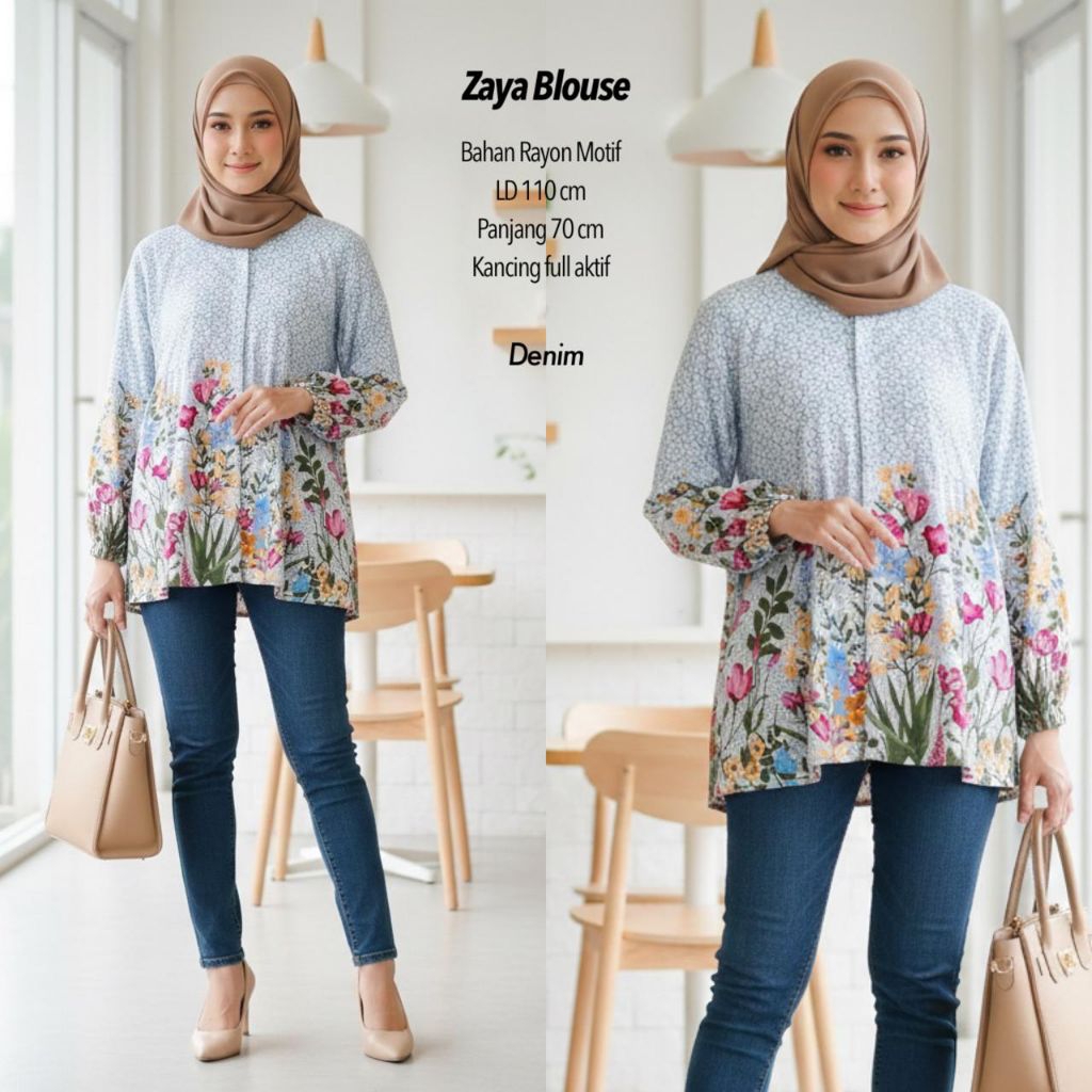 ZAYA BLOUSE RAYON / Blouse Rayon Motif Bunga / Blouse Mewah / Blouse TERBARU / Blouse WANITA