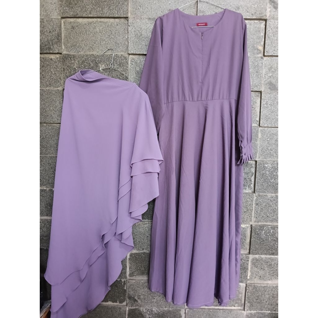 setelan gamis Khimar 3 layer merk azzami preloved like new