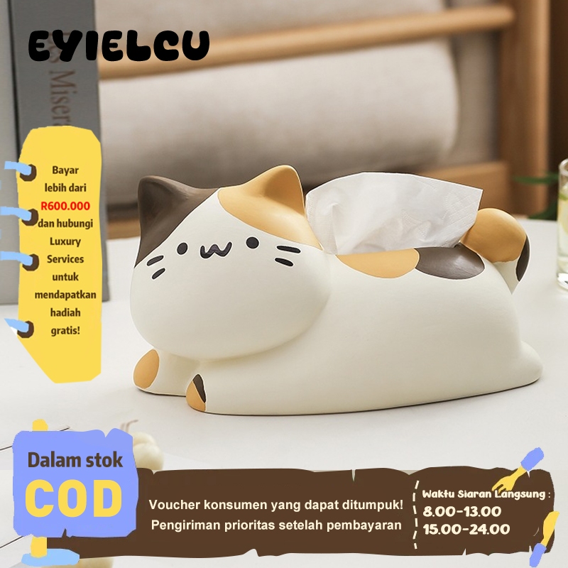 Eyre Kotak Tisu Lucu Sekali Kotak Tisu Keramik Kucing Siam Emas - Dekorasi Meja Tamu yang Imut & Uni