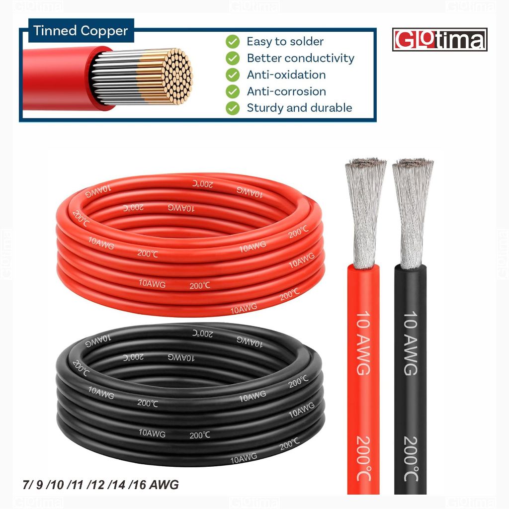 Kabel Silikon Serabut Tembaga Tahan Panas AWG Silicone Cable Tinned Copper Wire 7 10 11 12 14 16 AWG