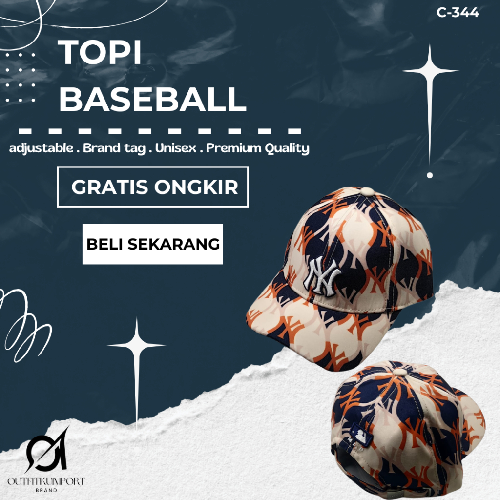 C-344 Topi Baseball MLB NY Argyle Monogram Ball Cap New York Yankees Orange