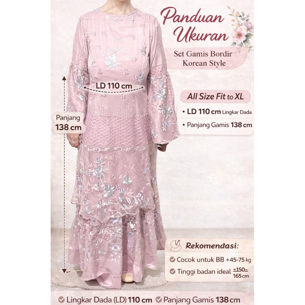 Set Gamis Syari Lebaran Brokat Bordir Mewah Warna Pink Salem