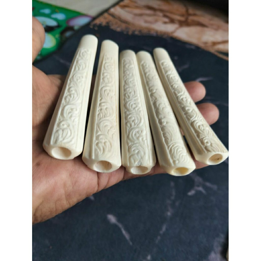 pipa rokok bahan tulang sapi motif ukir batik panjang 12 cm